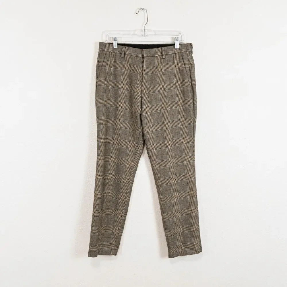 J.Crew Ludlow Slim Plaid Trouser Pants Tan brown Glen Plaid size 31
